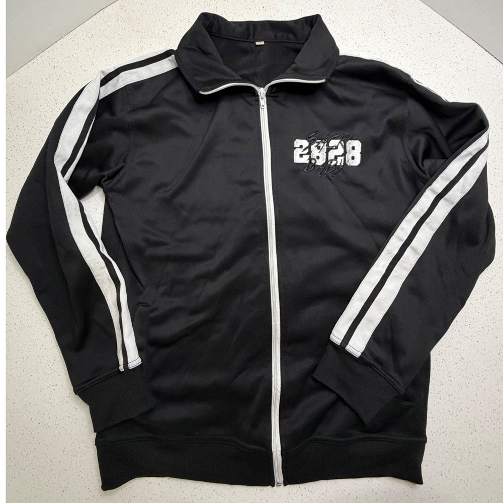 Sack Baby 2828 Mens Track Jacket Black White Stripe Graphic Zip Up Medium